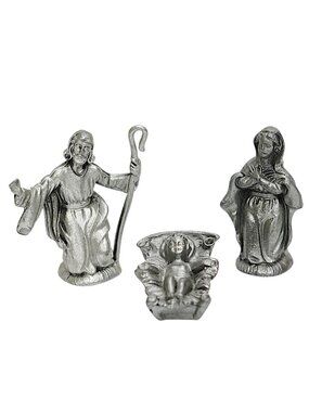 Mini Pewter Nativity Figurines 3pc Baby Jesus Mary Joseph 2" Christmas Vintage